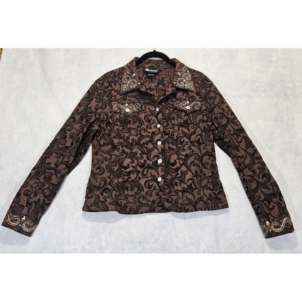Christine Alexander Jacket M Rhinestones Brown ( Denim Style ) Vtg‎ Top Western